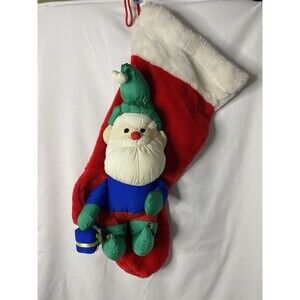 Vtg Elf 3D Puffy Christmas Stocking 90s Parachute Nylon Plush SMITHY